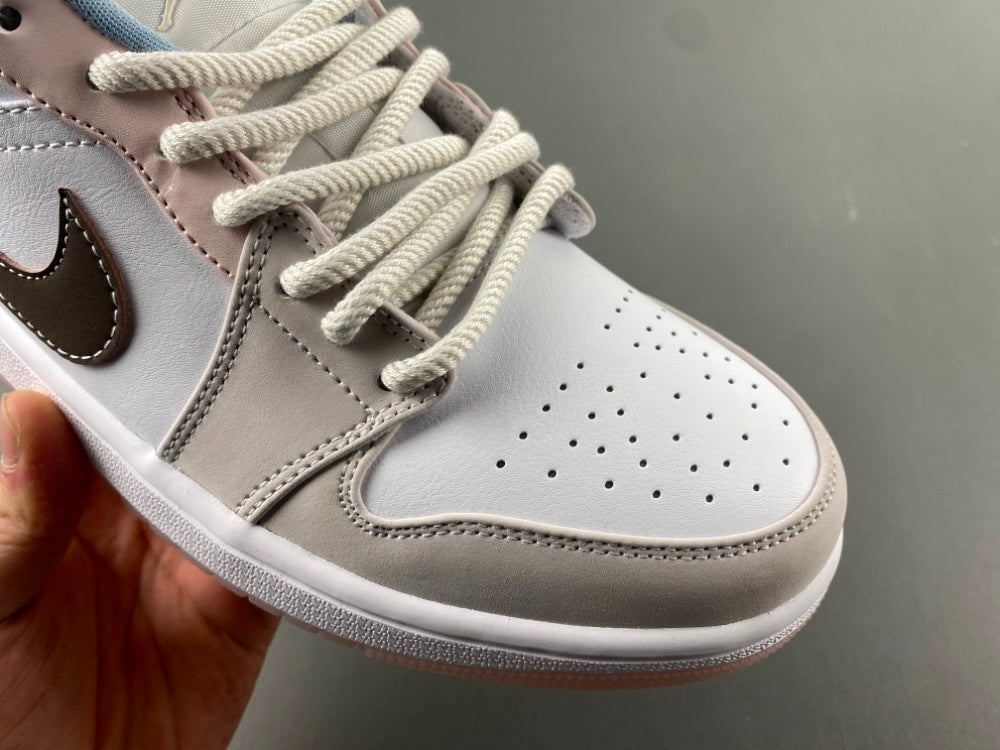 Low Top Sneakers, Off White Pink Gray Colorway, Lace Up Design, Casual Gift for Sneaker Fans