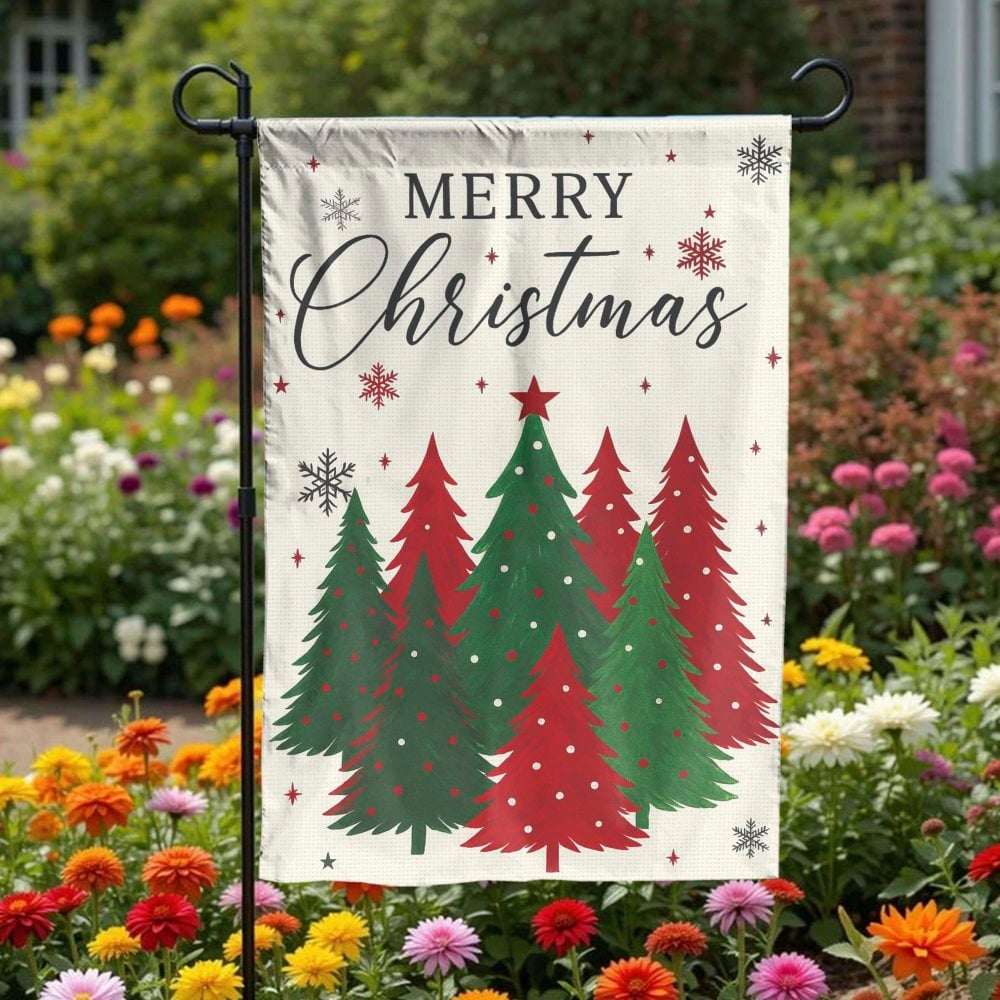 Festive Holiday Yard Flag, Merry Christmas Trees Garden Flag, Winter Porch Lawn Flag, Outdoor Christmas Flag Decor, Seasonal 