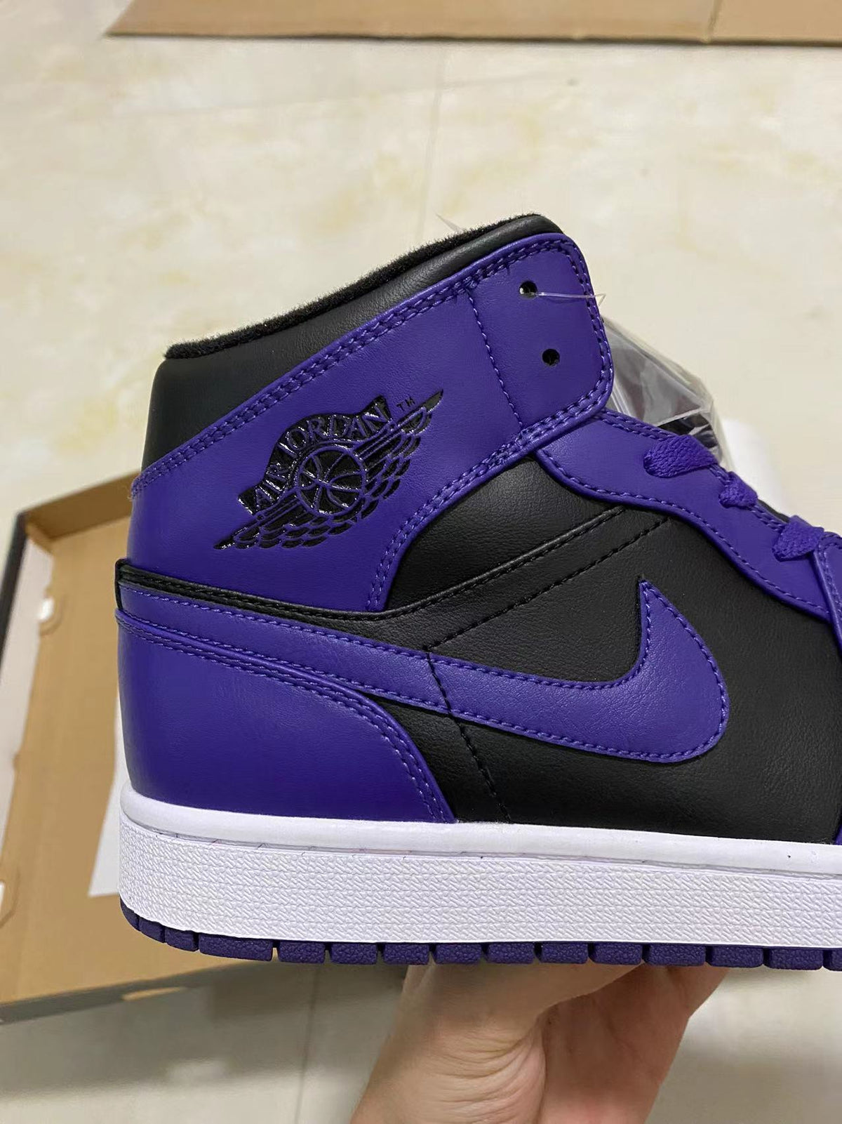 Mid Top Sneakers, Black Purple Colorway, Lace Up Design, Casual Gift for Sneaker Fans