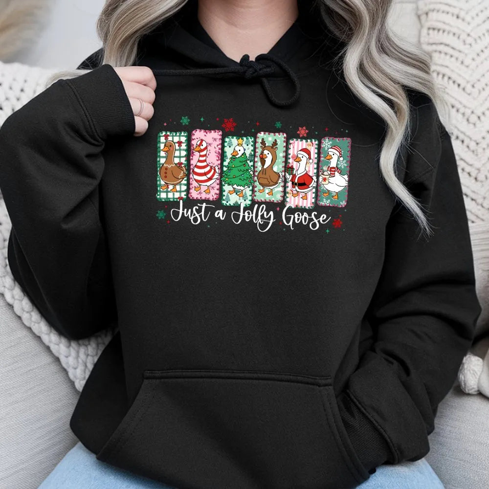 Jolly Holiday Animal Sweatshirt, Humorous Christmas Goose Hoodie, Adorable Silly Goose Christmas Pullover, Winter Bird Lover 