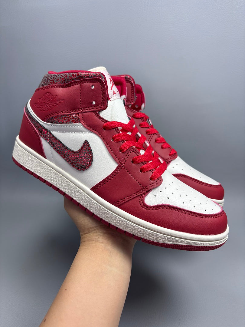 High Top Sneakers, Red Colorway, Cracked Pattern, Lace Up Design, Casual Gift for Sneaker Fans