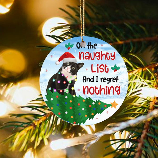 Humorous Naughty List Cat Ornament, Tuxedo Cat Christmas Ornament, Adorable Pet Holiday Ceramic Ornament, Cat Lover Xmas Tree