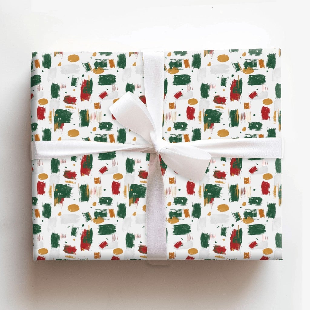 Brush Stroke Holiday Gift Wrap, Abstract Christmas Wrapping Paper, Modern Red Green Present Wrap, Festive Xmas Wrapping Paper