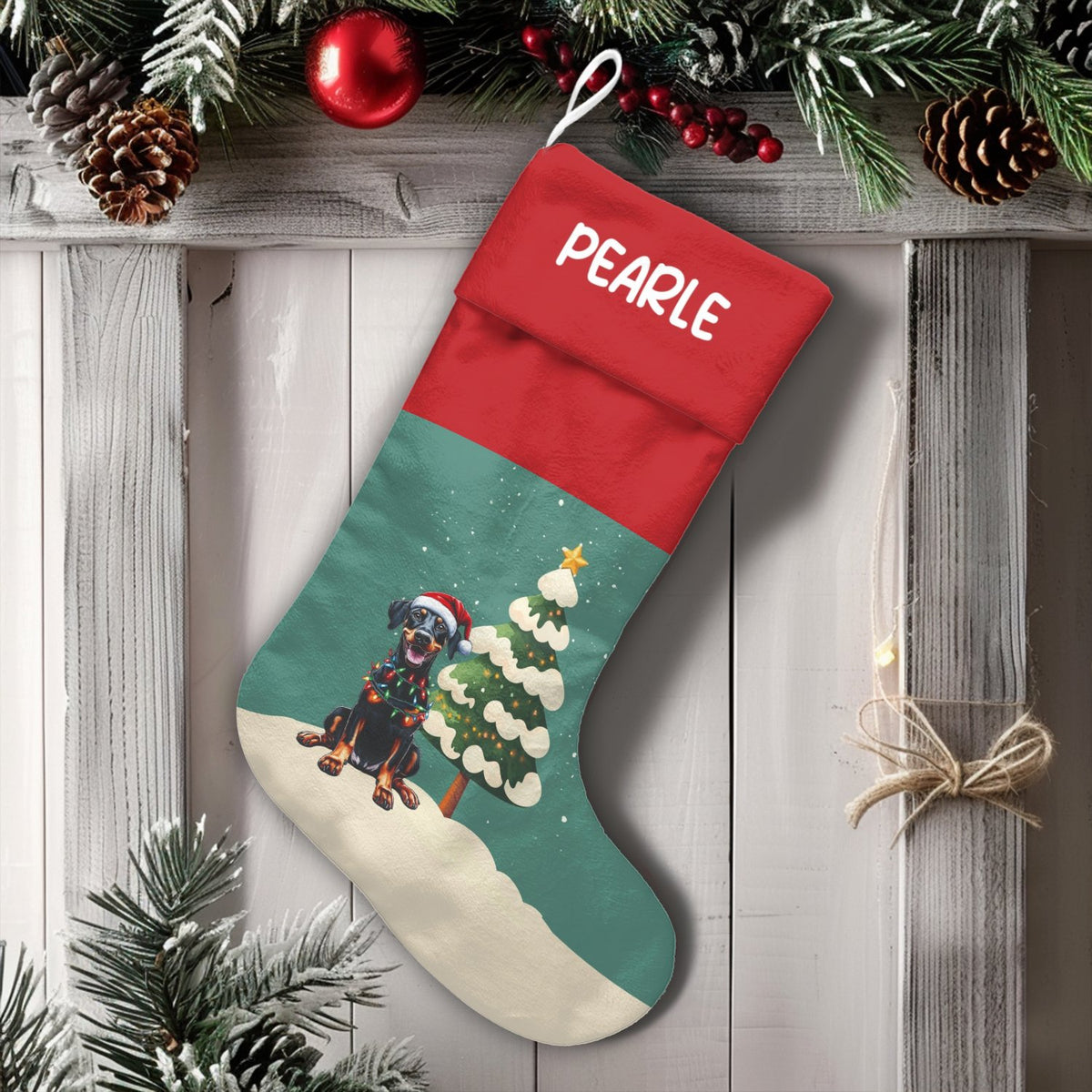 Personalized Dog Christmas Stocking, Doberman Christmas Stocking, Custom Pet Holiday Stocking, Doberman Pinscher Mantel Decor