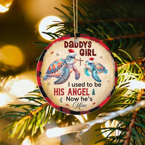 Memorial Sympathy Christmas Ornament, Daddys Girl Sea Turtle Ornament, Loving Daughter Keepsake Ornament, Ceramic Round Holid