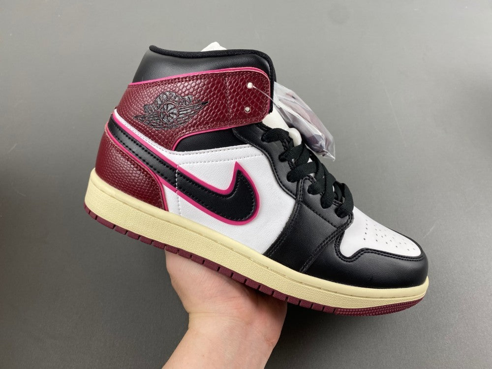 Mid Top Sneakers, Burgundy White Black Colorway, Lace Up Design, Casual Gift for Sneaker Fans
