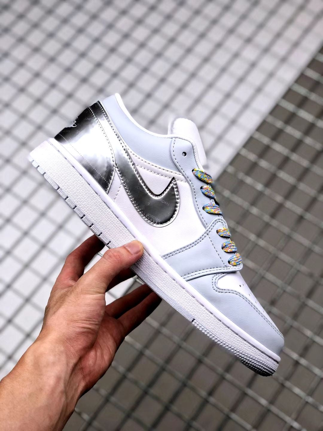 Retro Low Top Basketball Shoes, White Silver Colorway, Casual Gift for Shoe Lovers