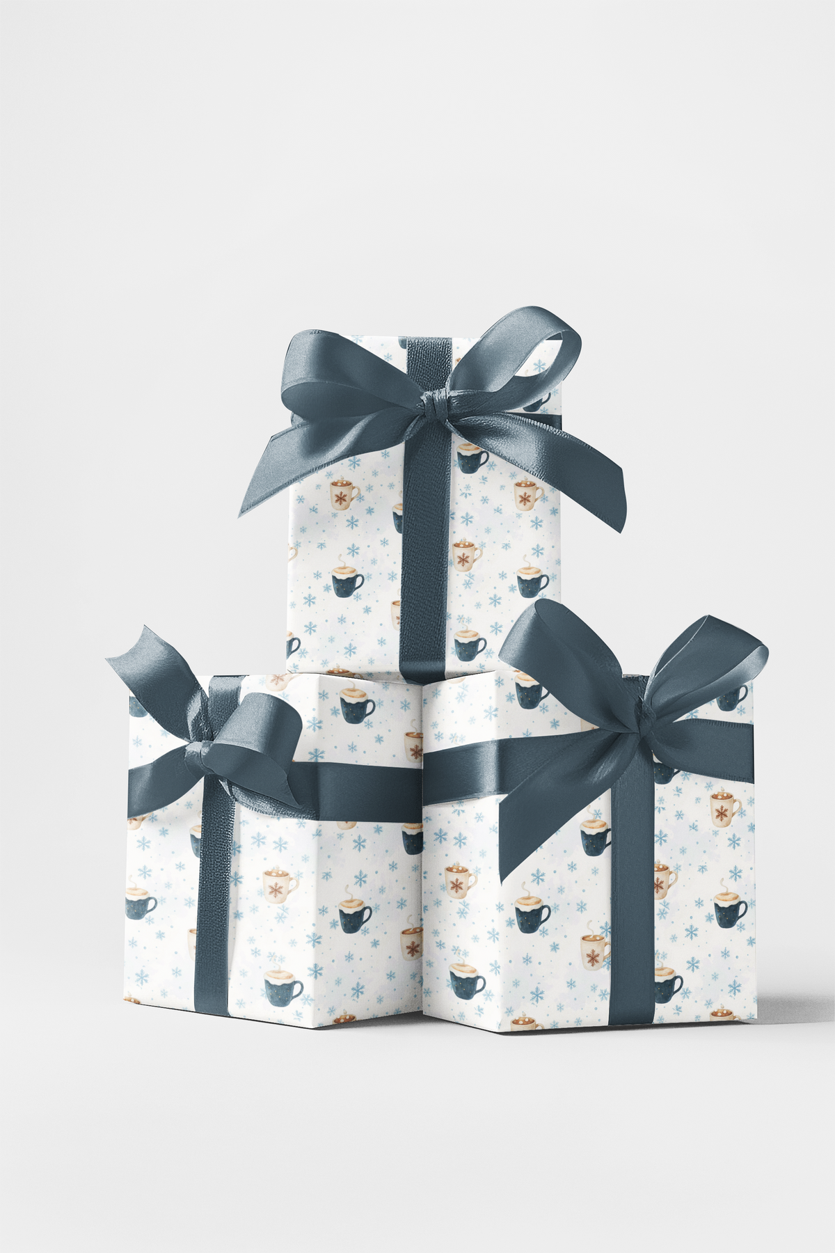 Winter Snowflake Gift Wrap, Hot Cocoa Mug Wrapping Paper, Comfy Coffee Lover Present Paper, Christmas Gift Wrap Roll