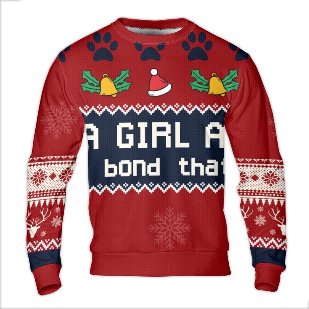 Dog Mom Christmas Sweater, Girl and Her Dog Ugly Sweater, Adorable Dog Lover Holiday Sweatshirt, Pet Parent Xmas Pullover, Wi