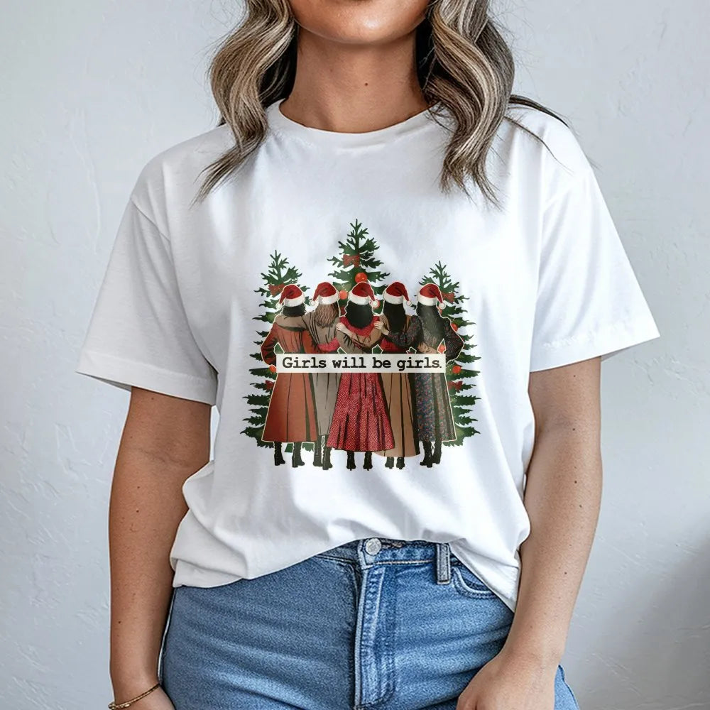 Retro Christmas Besties Shirt, Girls Will Be Girls T-Shirt, Adorable Holiday Graphic Tee, Friends Christmas Party Shirt, Wint