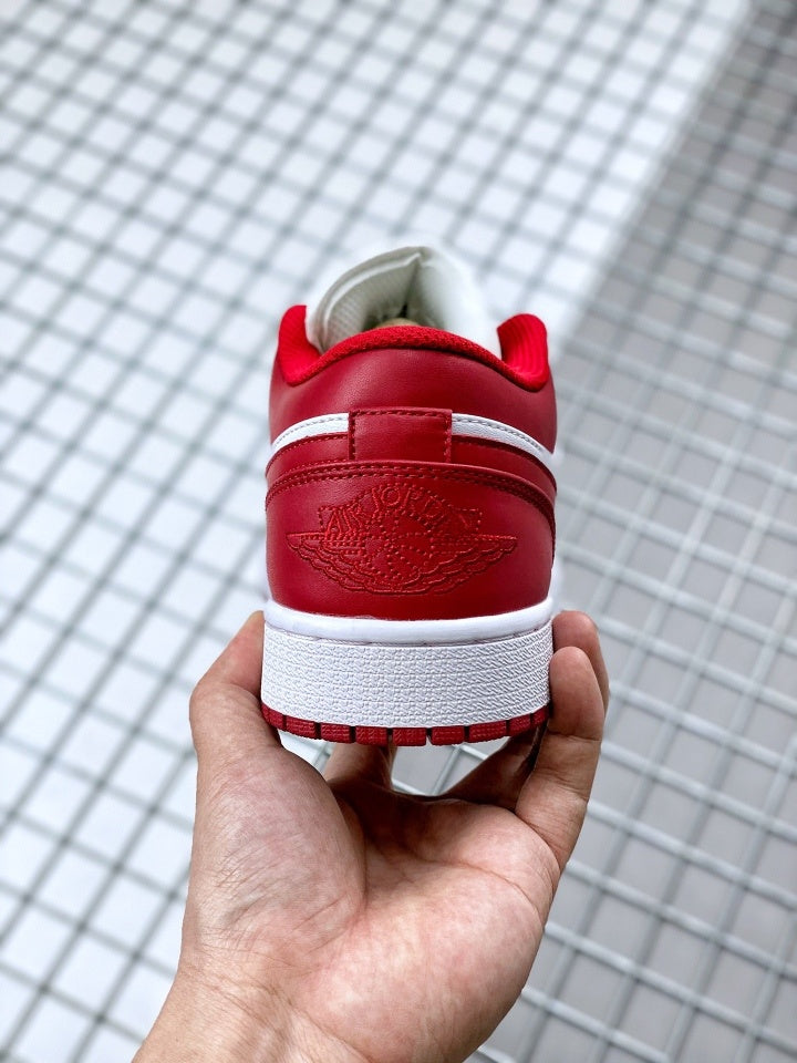 Low Top Sneakers, White Red Gold Colorway, Lace Up Design, Casual Gift for Sneaker Fans