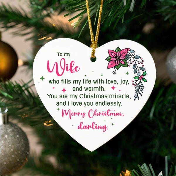 Personalized Ceramic Heart Ornament, Heart Christmas Ornament for Wife, Romantic Anniversary Keepsake Ornament, Holiday Tree 