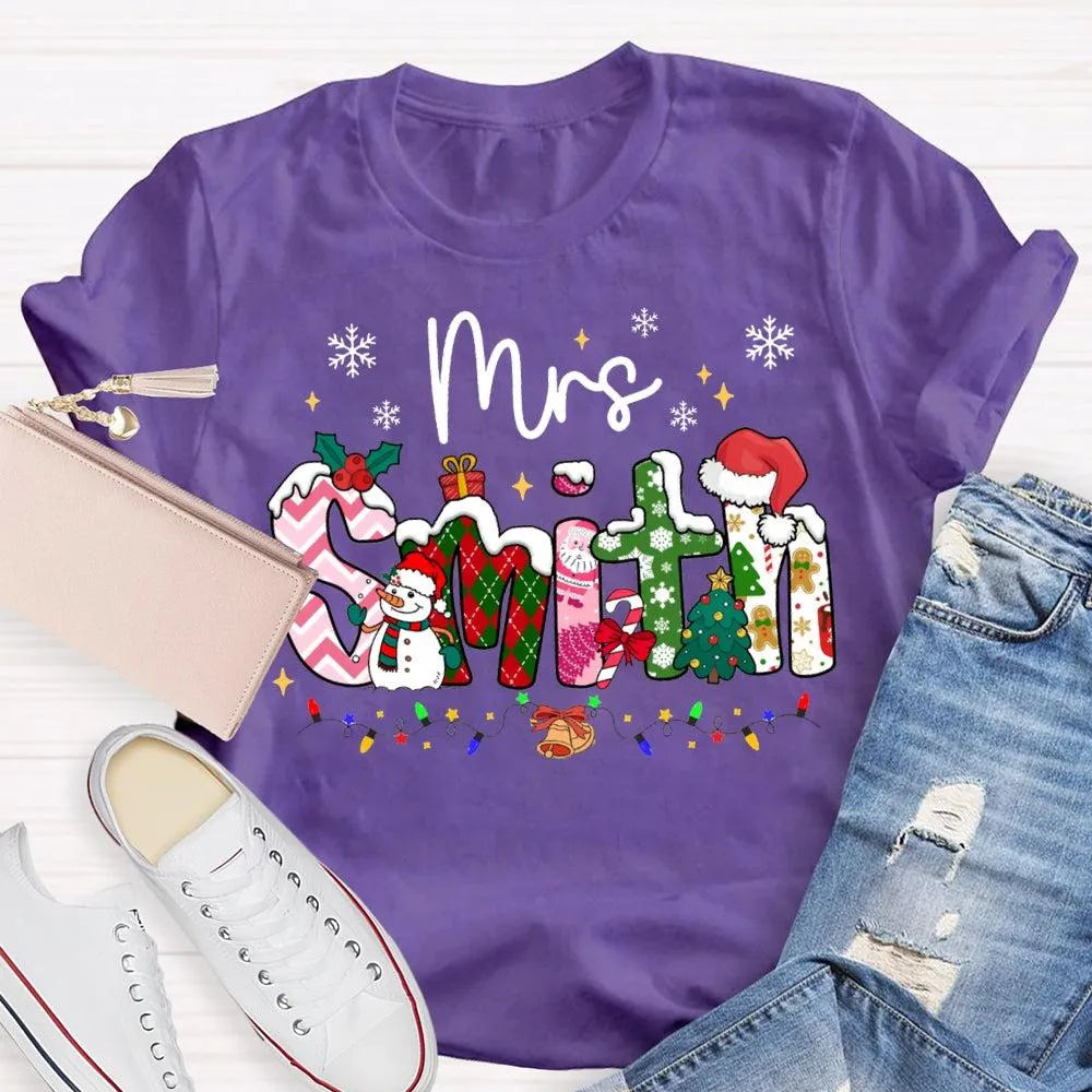 Custom Name Snowflake Holiday Shirt, Personalized Christmas Lights T-Shirt, Matching Family Xmas Graphic Tee, Holiday Season 