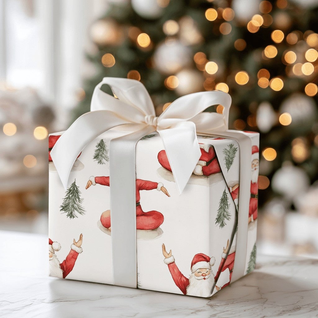 Meditating Santa Christmas Wrapping Paper, Yoga Santa Wrapping Paper, Zen Holiday Gift Wrap Roll, Humorous Festive Meditation