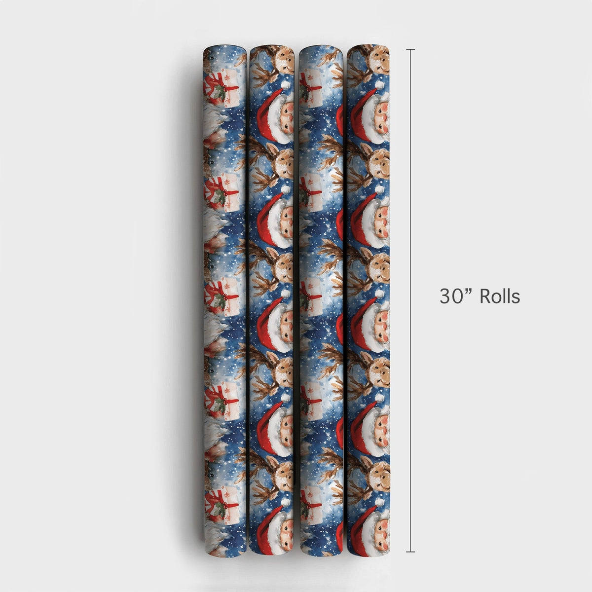Festive Christmas Gift Wrap, Watercolor Santa and Reindeer Wrapping Paper, Holiday Present Paper, Xmas Gift Wrap Supplies