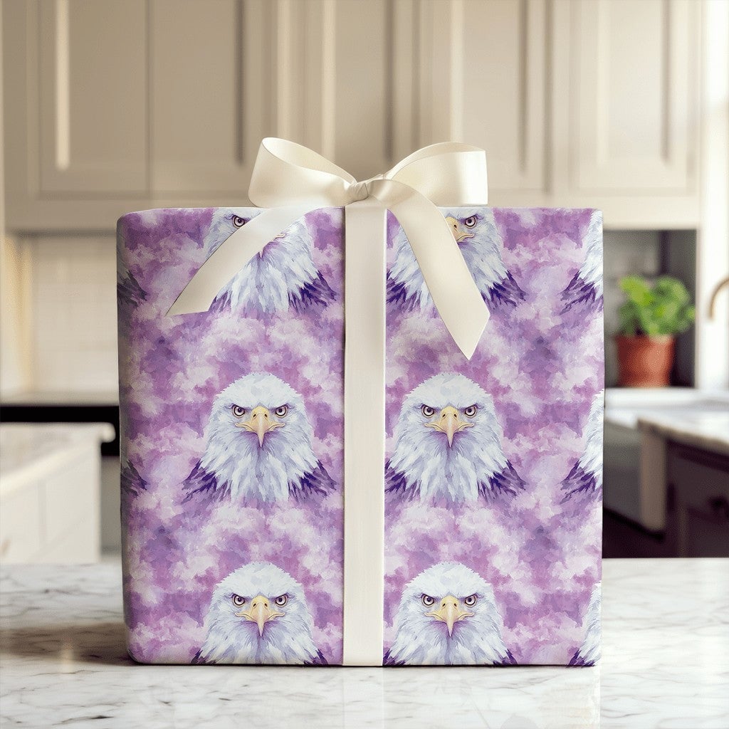 Artistic Bird Present Wrap, Bald Eagle Gift Wrapping Paper, Purple Watercolor Gift Wrap, Wildlife Animal Lover Christmas Wrap