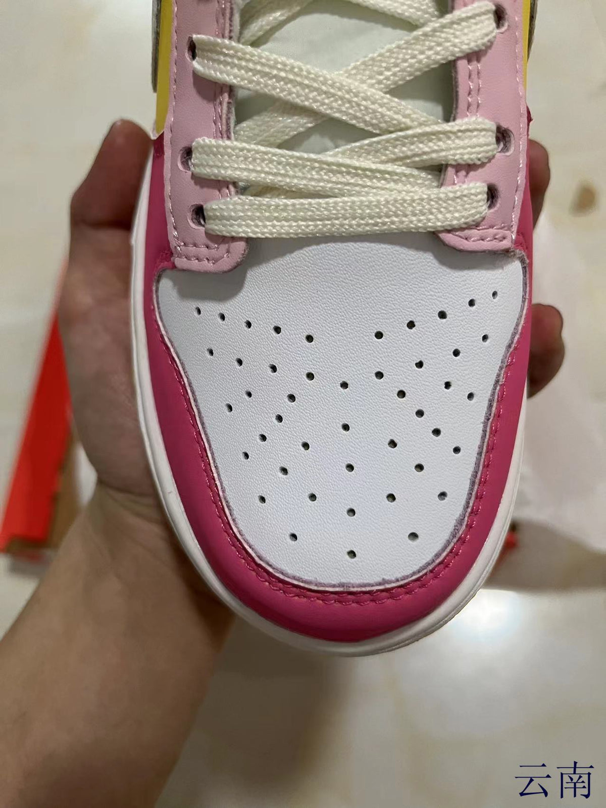 Low Top Sneakers, White Yellow Pink Colorway, Lace Up Design, Casual Gift for Sneaker Fans