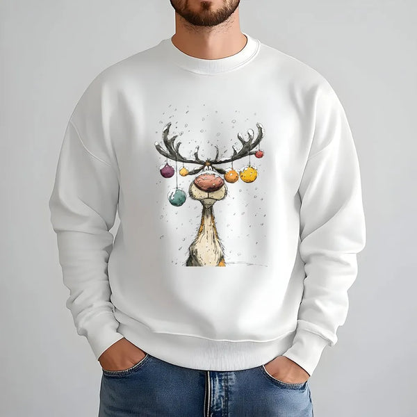 Vintage Ornament Antler Deer Crewneck, Christmas Reindeer Sweatshirt, Watercolor Holiday Reindeer Pullover, Retro Xmas Sweate
