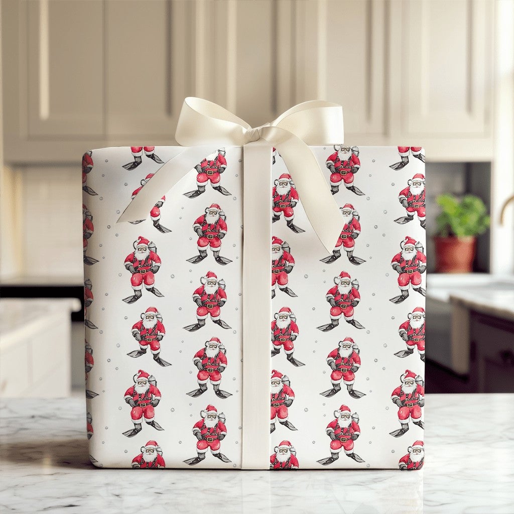 Underwater Christmas Gift Wrap, Scuba Diving Santa Wrapping Paper, Humorous Diver Holiday Wrapping Paper, Ocean Theme Christm