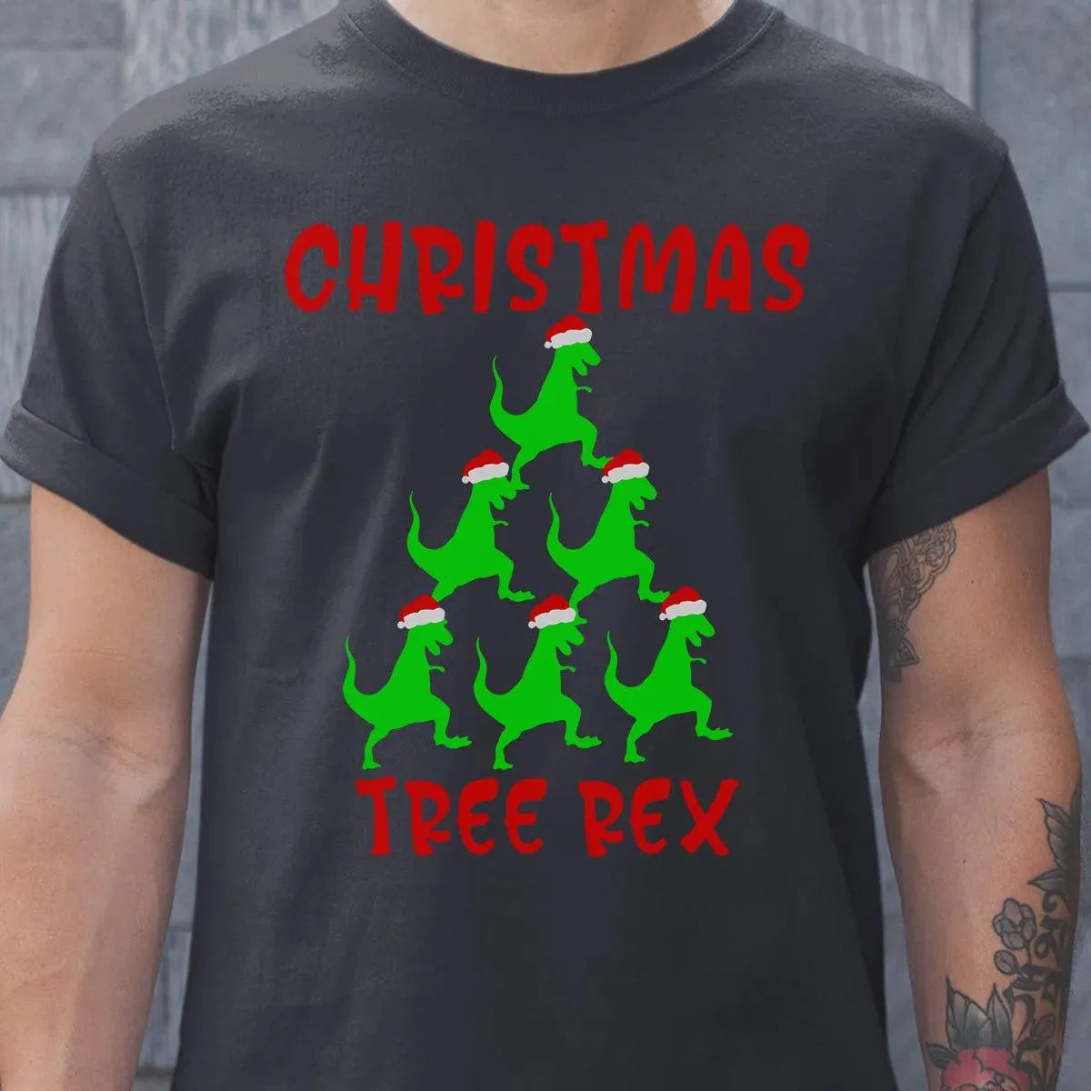 Humorous Dinosaur Holiday Graphic Tee, Christmas Tree Rex Shirt, Adorable Trex Christmas T-Shirt, Festive Dino Lover Shirt, H