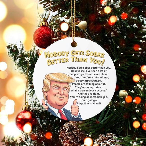 Humorous Caricature Recovery Ornament, Sober Milestone Christmas Ornament, Sobriety Anniversary Ceramic Ornament, Xmas Tree D