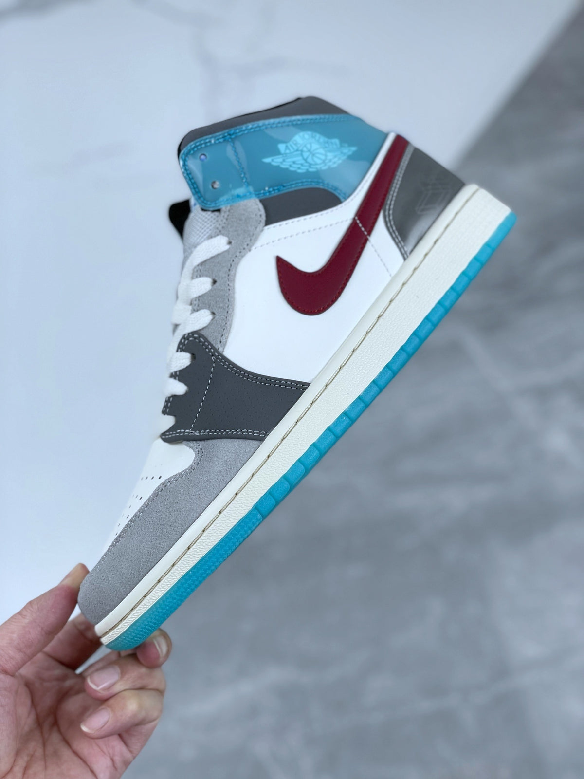 Mid Top Sneakers, Blue Gray Colorway, Lace Up Design, Casual Gift for Sneaker Fans
