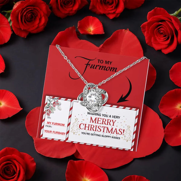 Pet Mom Love Knot Necklace, Fur Mom Love Knot Necklace, CZ Crystal Knot Pendant Necklace, Christmas Present from Dog or Cat, 