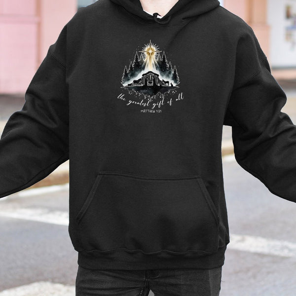 Matthew 1 21 Greatest Present Hoodie, Nativity Scene Hoodie, Religious Christian Christmas Hoodie, Faith Holiday Scripture Ho