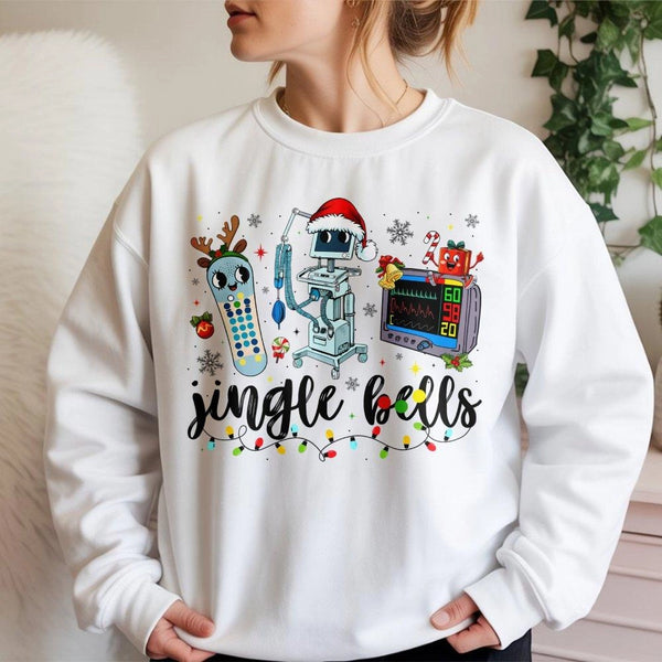 Jingle Bells Medical Equipment Crewneck, Christmas Nurse Sweatshirt, Adorable RN Holiday Sweater, Hospital Staff Graphic Pull