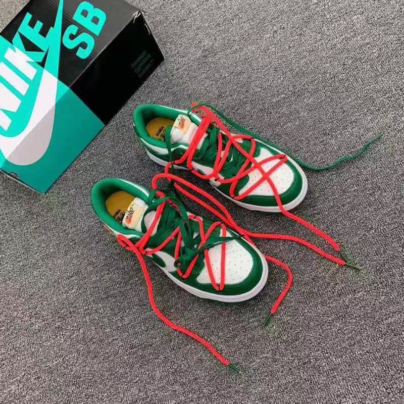 Low Top Sneakers, Green Off White Colorway, Lace Up Design, Casual Gift for Sneaker Fans