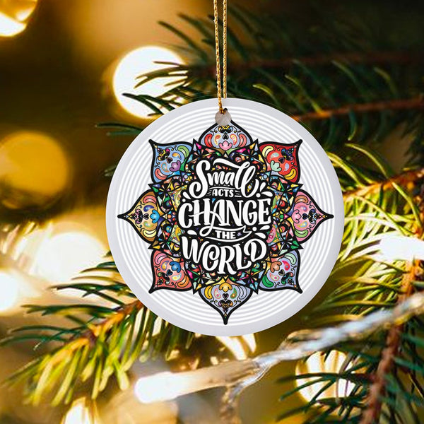Colorful Mandala Quote Ornament, Small Acts Change the World Christmas Ornament, Ceramic Tree Ornament, Inspirational Holiday
