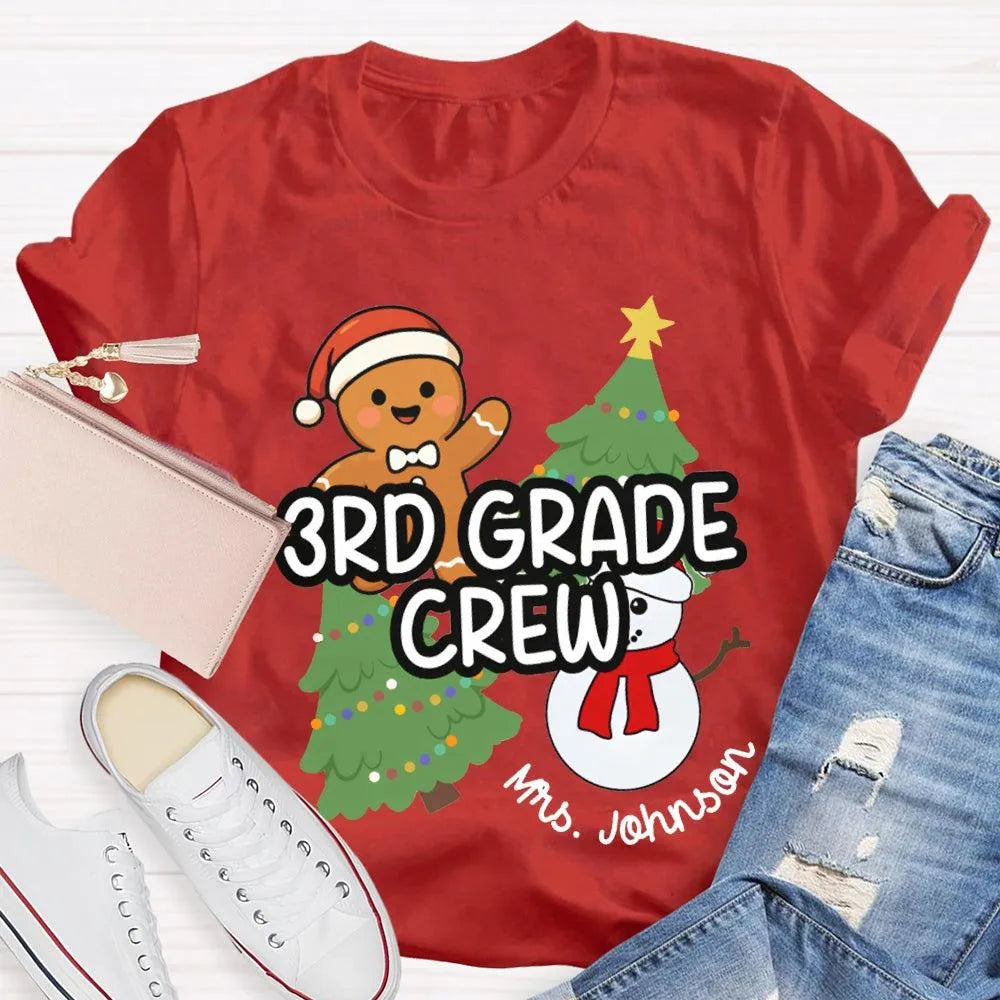 Snowman Tree Custom Holiday Shirt, Personalized Third Grade Crew Christmas T-Shirt, 3rd Grade Teacher Tee, Custom School Chri