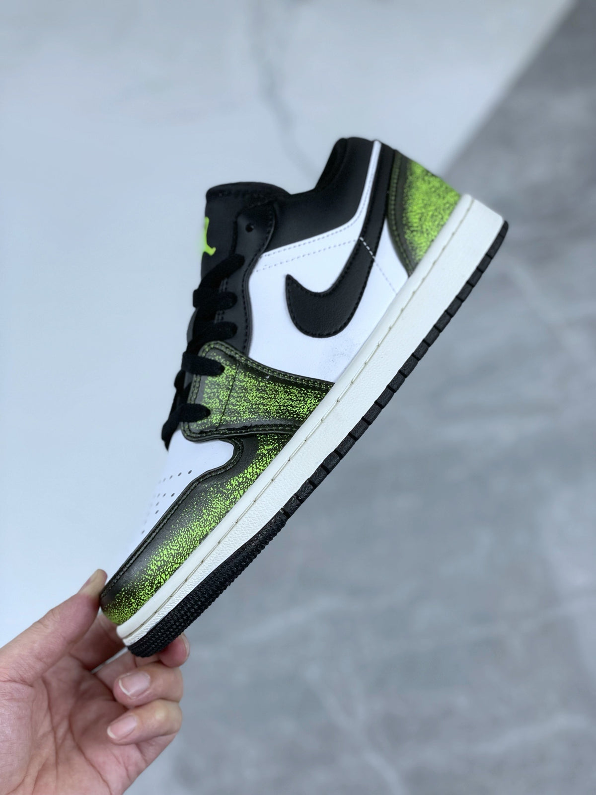 Low Top Sneakers, White Green Colorway, Cracked Pattern, Lace Up Design, Casual Gift for Sneaker Fans