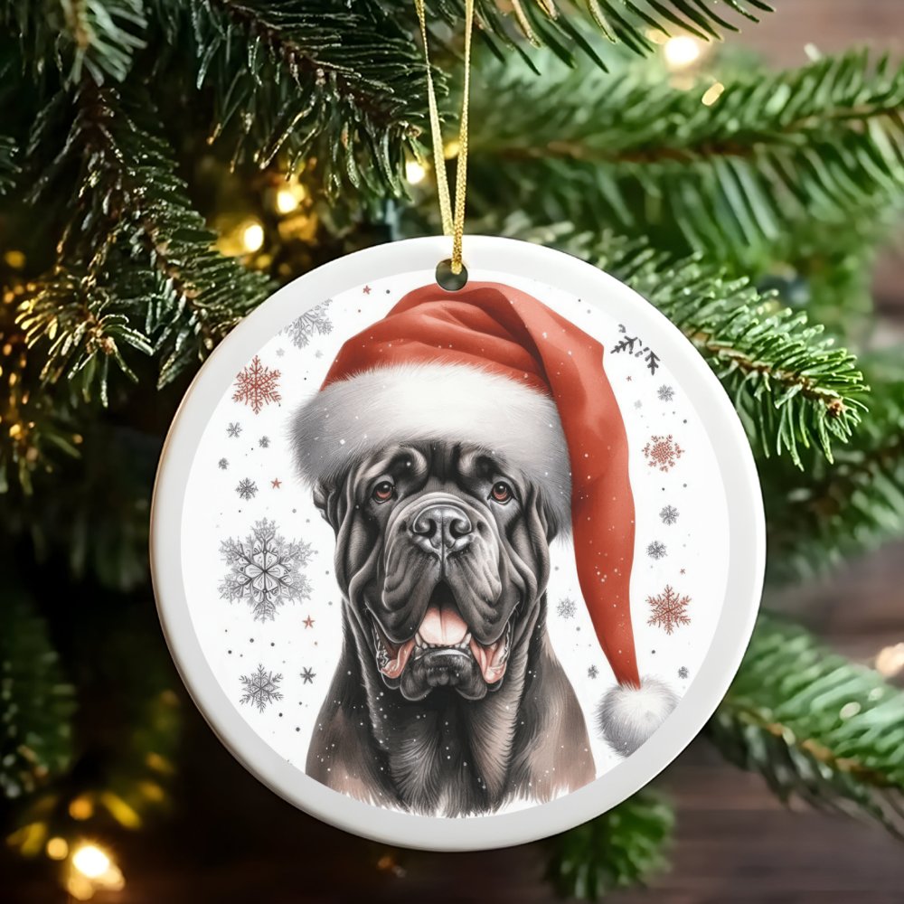 Cane Corso Holiday Ornament, Cane Corso Santa Hat Christmas Ornament, Ceramic Dog Tree Ornament, Cane Corso Dog Lover Keepsak