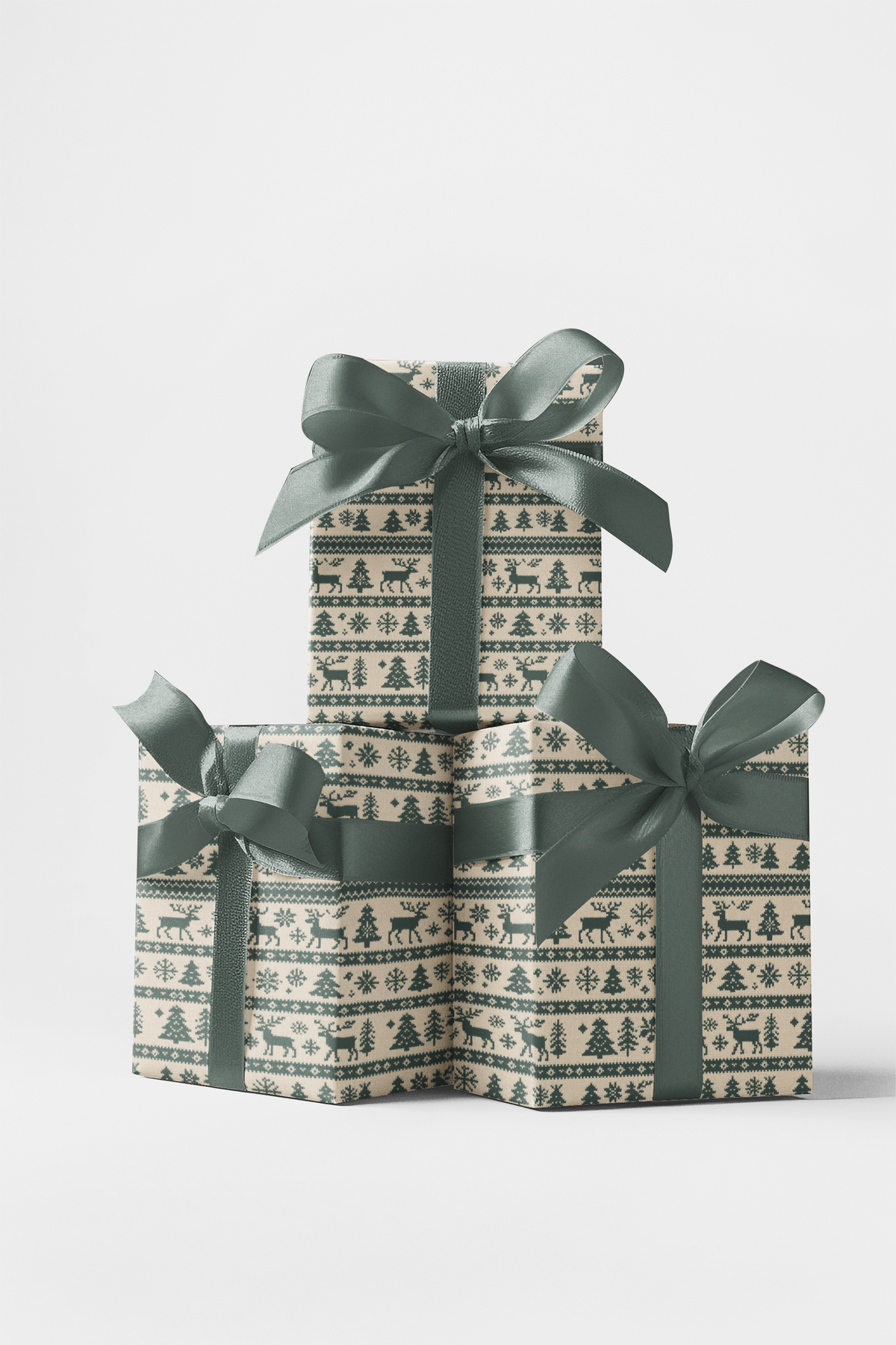 Reindeer Pine Tree Wrapping Paper, Nordic Christmas Gift Wrap, Scandi Holiday Gift Wrap Roll, Winter Christmas Present Paper