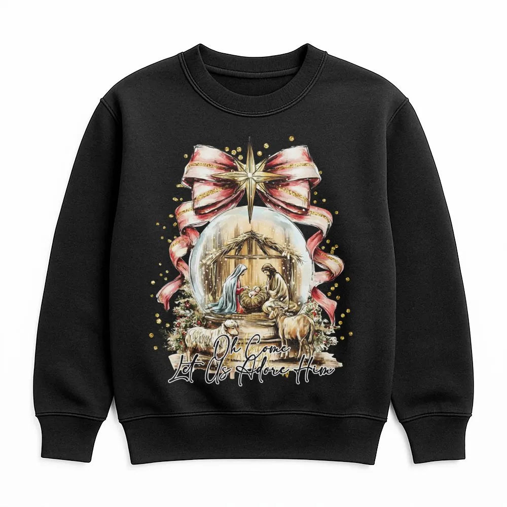 Watercolor Nativity Scene Crewneck, Oh Come Let Us Adore Him Sweatshirt, Christian Holiday Sweater, Religious Christmas Sweat