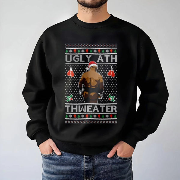 Humorous Boxing Meme Holiday Sweater, Ugly Ath Thweater Christmas Sweatshirt, Retro Boxing Xmas Crewneck, Viral Boxing Holida