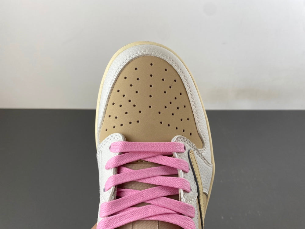 Low Top Sneakers, Khaki White Pink Colorway, Reverse Hook Design, Lace Up Design, Casual Gift for Sneaker Fans