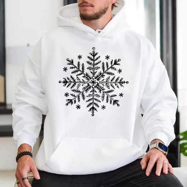 Pine Tree Winter Holiday Sweatshirt, Snowflake Christmas Hoodie, Comfy Forest Xmas Pullover, Seasonal Christmas Aesthetic Pre