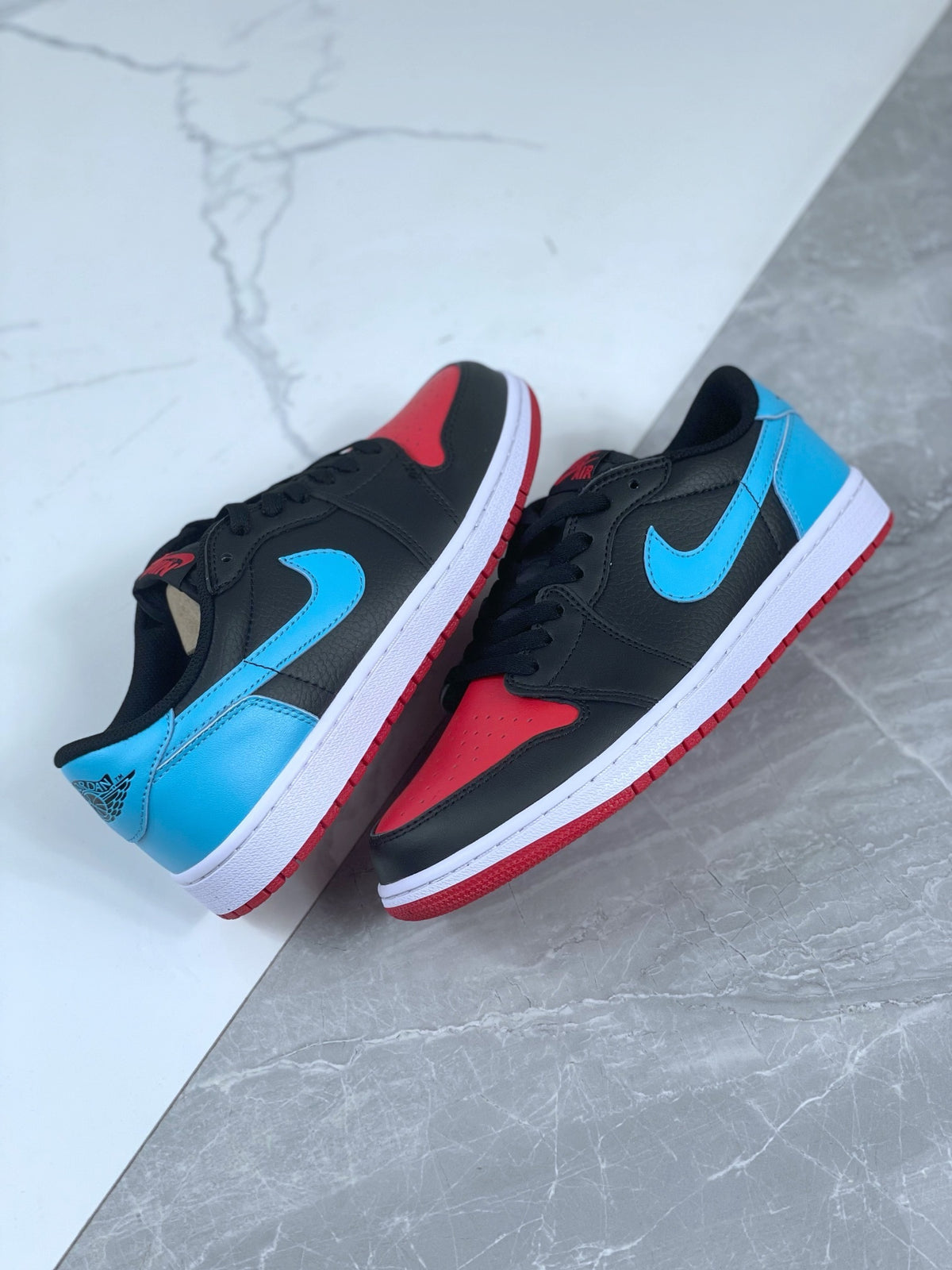 Low Top Sneakers, Blue Black Red Colorway, Lace Up Design, Casual Gift for Sneaker Fans