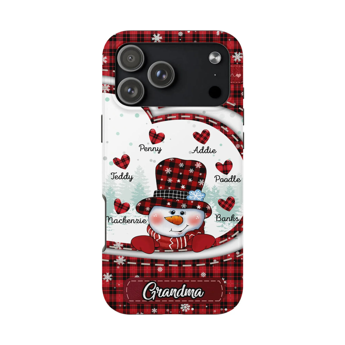 Buffalo Plaid Grandma Christmas Holiday iPhone Case, Snowman Phone Case for iPhone, Dual Layer Tough Phone Cover, Winter Gran