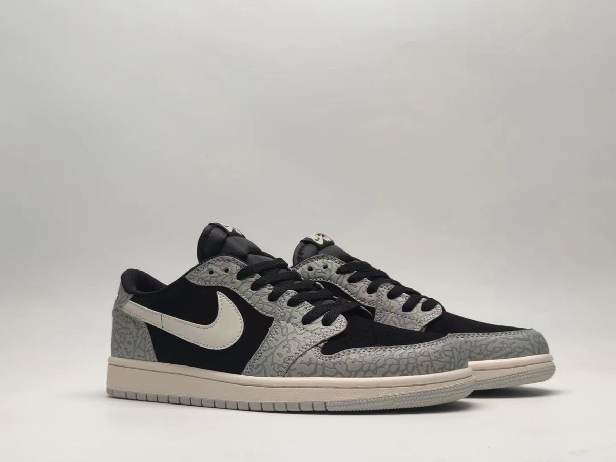 Low Top Sneakers, Black Gray Colorway, Cracked Pattern, Lace Up Design, Casual Gift for Sneaker Fans