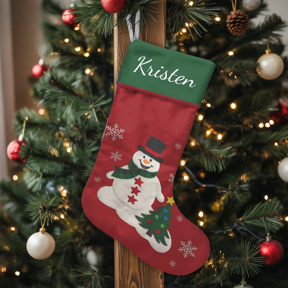 Custom Name Holiday Stocking, Personalized Snowman Christmas Stocking, Adorable Winter Character Xmas Stocking, Family Firepl
