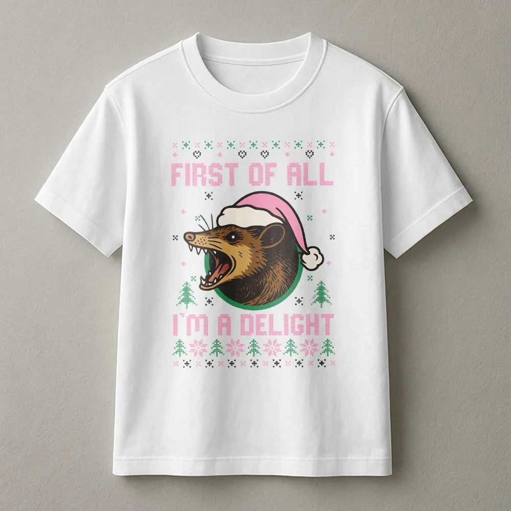 Adorable Possum Ugly Sweater Shirt, Humorous Opossum Santa Hat Christmas T-Shirt, Holiday Animal Graphic Tee, Possum Lover Ch