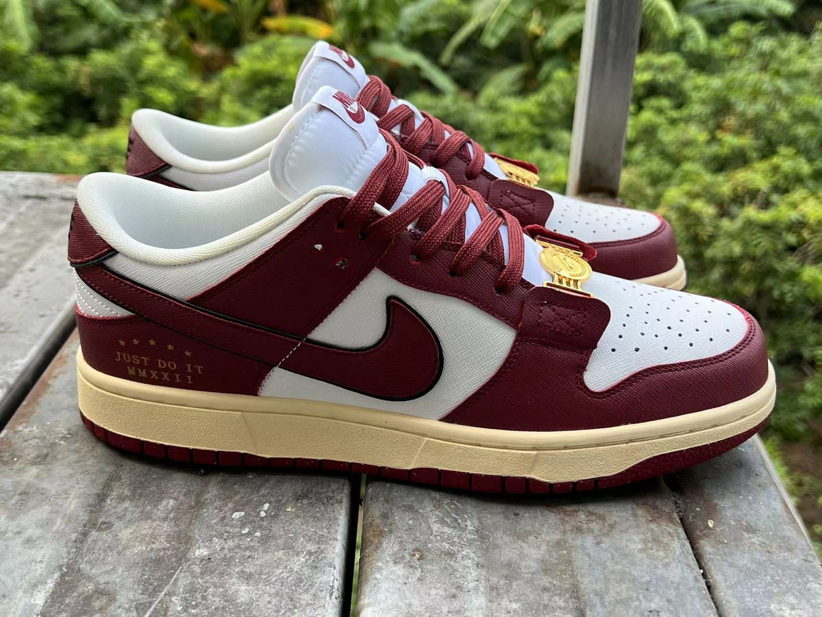 Low Top Sneakers, Burgundy White Colorway, Lace Up Design, Casual Gift for Sneaker Fans