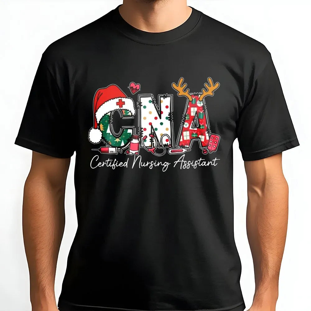 Festive Medical Stethoscope Tee, CNA Christmas Shirt, Nurse Assistant Holiday T-Shirt, Certified Nursing Assistant Xmas Prese