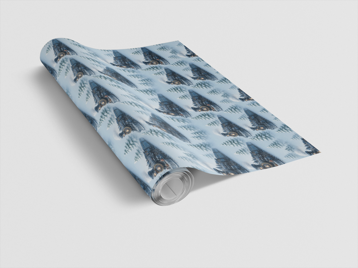 Winter Locomotive Gift Wrap, Frostline Express Train Wrapping Paper, Vintage Christmas Train Present Wrap, Holiday Gift Wrapp