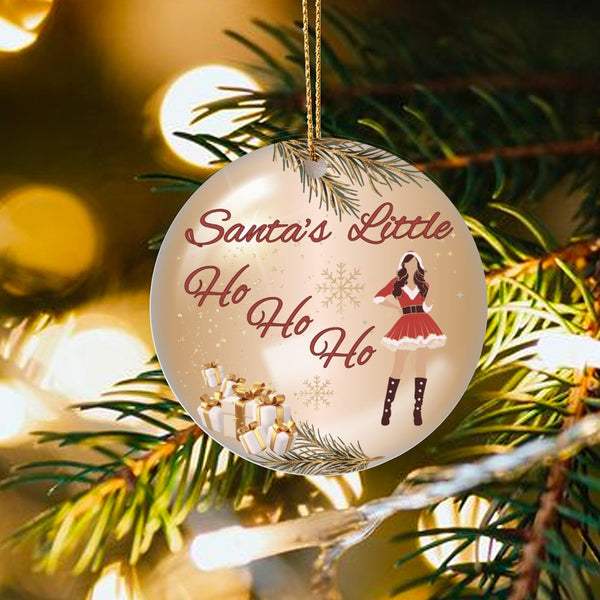Sexy Woman Holiday Ornament, Santa's Little Ho Ho Ho Christmas Ornament, Humorous Adult Humor Tree Ornament, Ceramic Naughty 