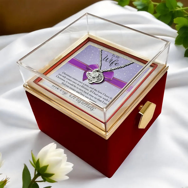 Sparkling CZ Crystal Pendant, Love Knot Necklace for Wife, White Gold Finish Jewelry, Romantic Christmas Holiday Present for 