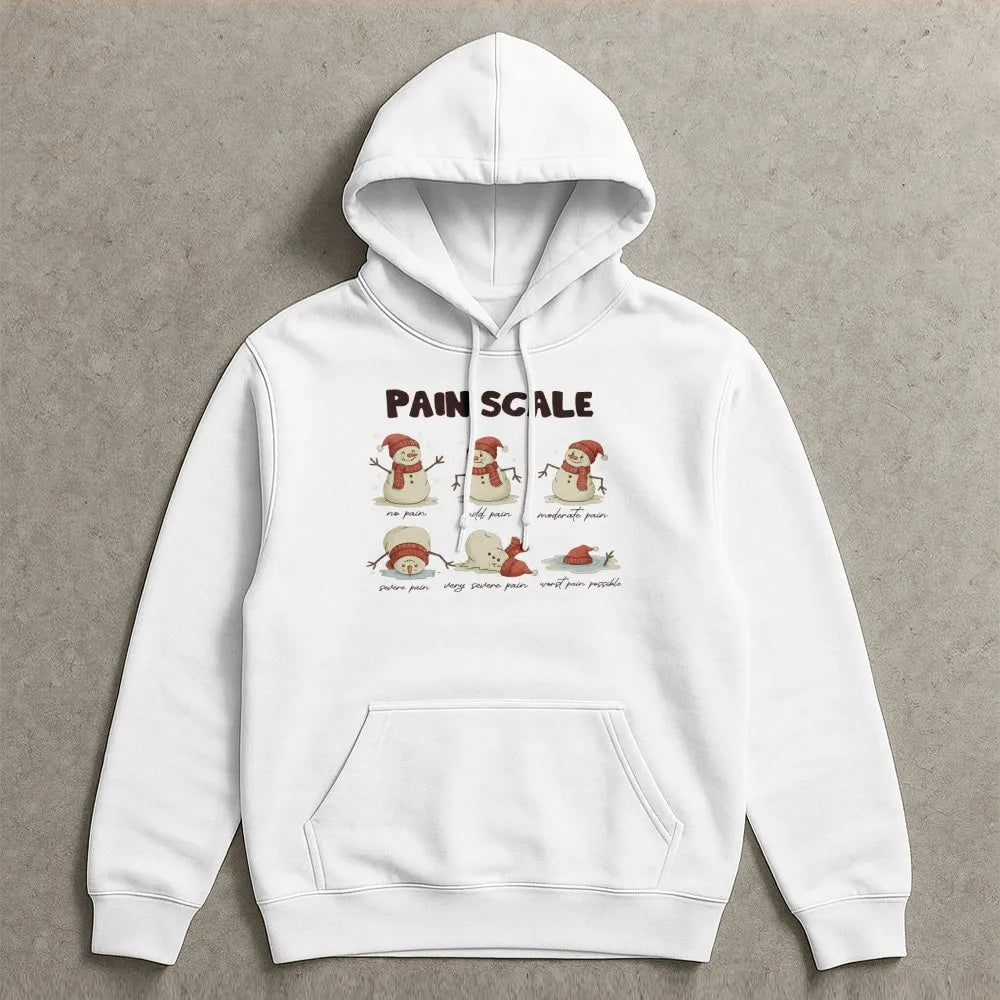 Christmas Nurse Pain Scale Hoodie, Melting Snowman Pain Scale Hoodie, Humorous Medical Holiday Hooded Sweatshirt, Adorable Xm